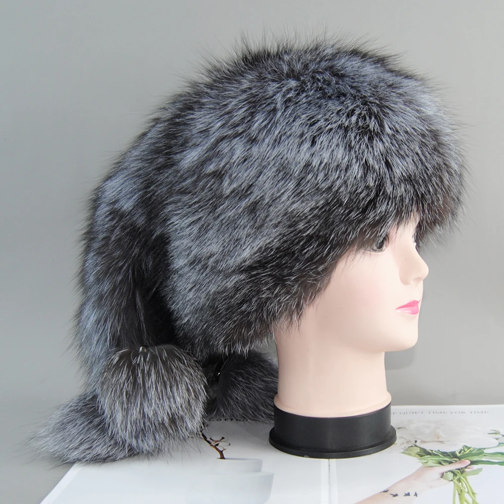 Зимняя теплая женская шапка из русского меха енота лисьего купольная