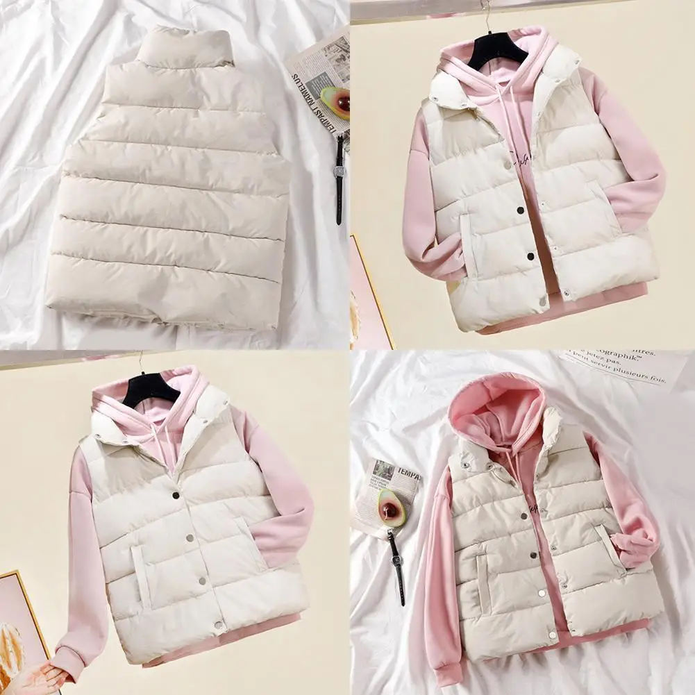 

Women Waistcoat Sleeveless Waistcoat Autumn Winter Warm Jackets Padded Vest Buttons Pockets Down Coat H3j7