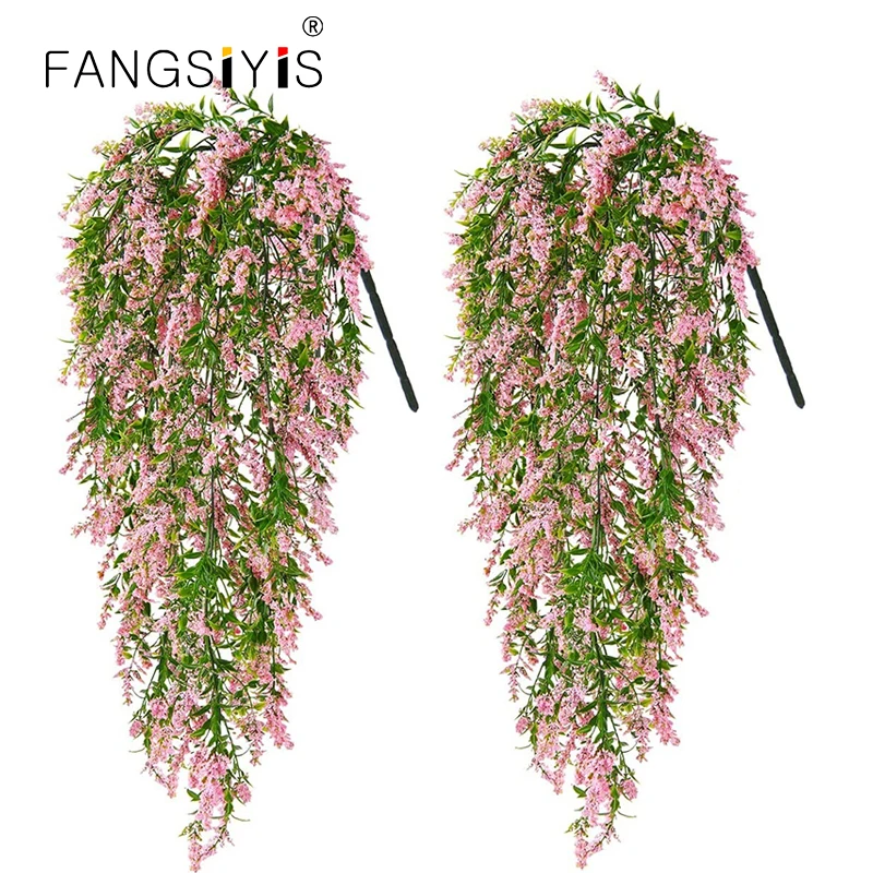 

Imitation Lavender Wall Hanging Plastic Rattan Artificial Flowers Living Room Bouquet Wedding Decoration Plants Basket Cane Vine