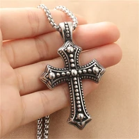 mens titanium steel biker catholic cross pendant necklace jewelry gift
