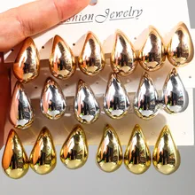 3 Pair/Set Chunky Gold Plated Waterdrop Hoop Earrings for Women Smooth Multicolour Acrylic Tear Drop Earring Lightweight Jewelry