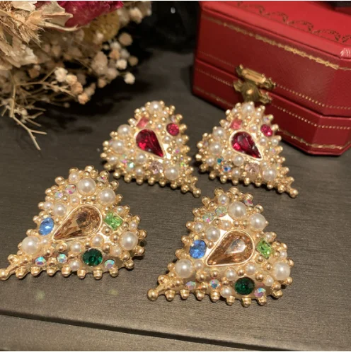 

Retro court style love earrings water droplets elegant and exaggerated S925 silver needle earrings