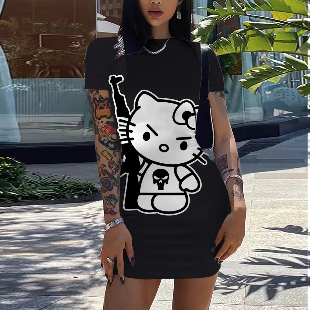 Женское короткое пляжное мини-платье Hello Kitty с 3D принтом