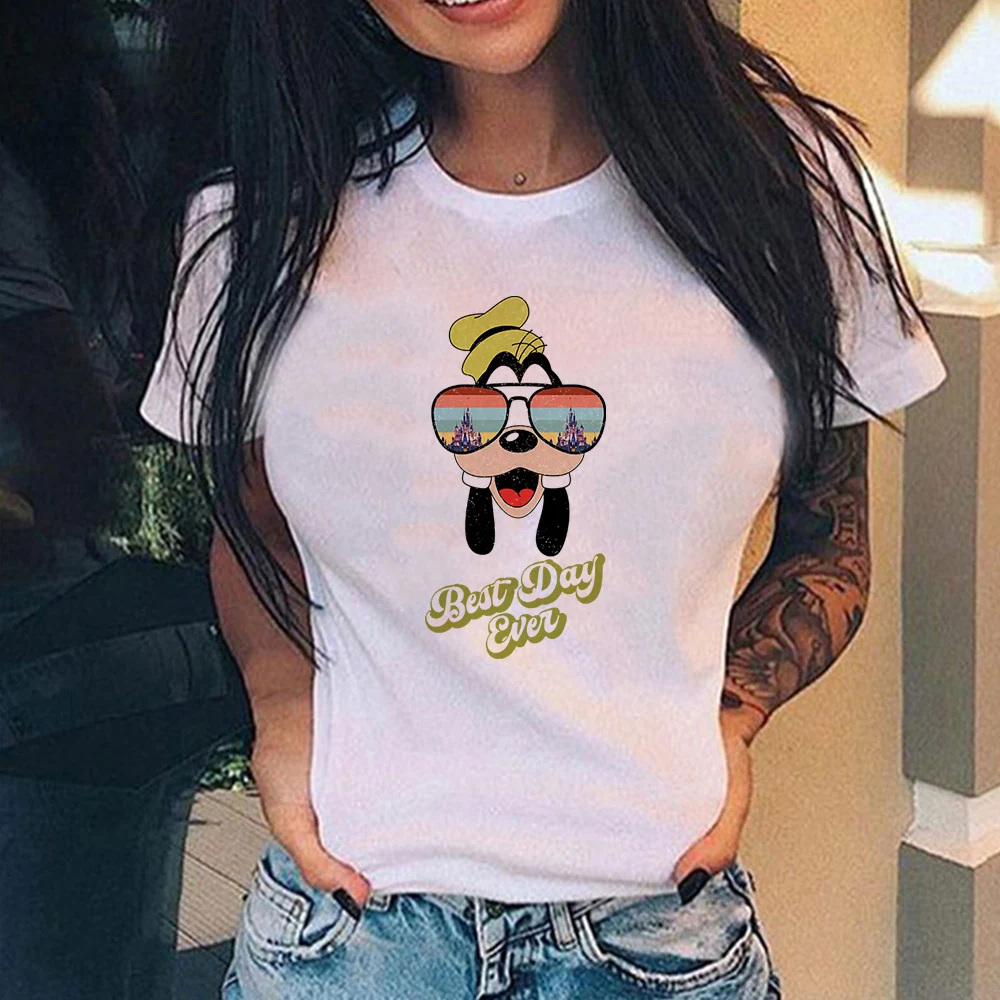 Goofy Cartoon Print Disney Женская футболка Белая новая серия солнцезащитных очков