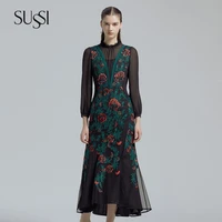 high end elegant fashion atmosphere classical style embroidery spring and autumn long sleeve dress