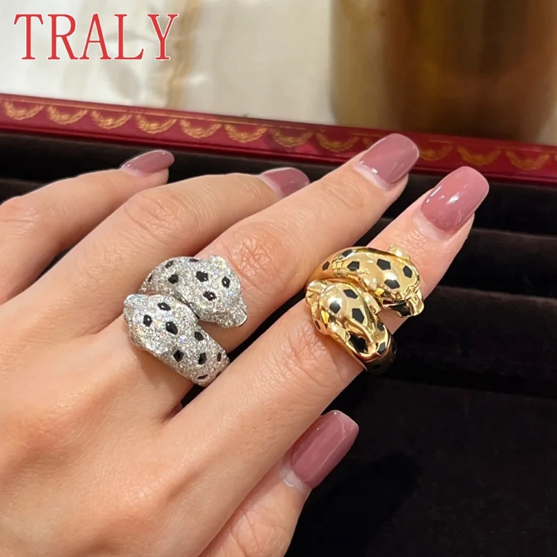 Женские кольца из стерлингового серебра 925 пробы с двойной головой леопарда