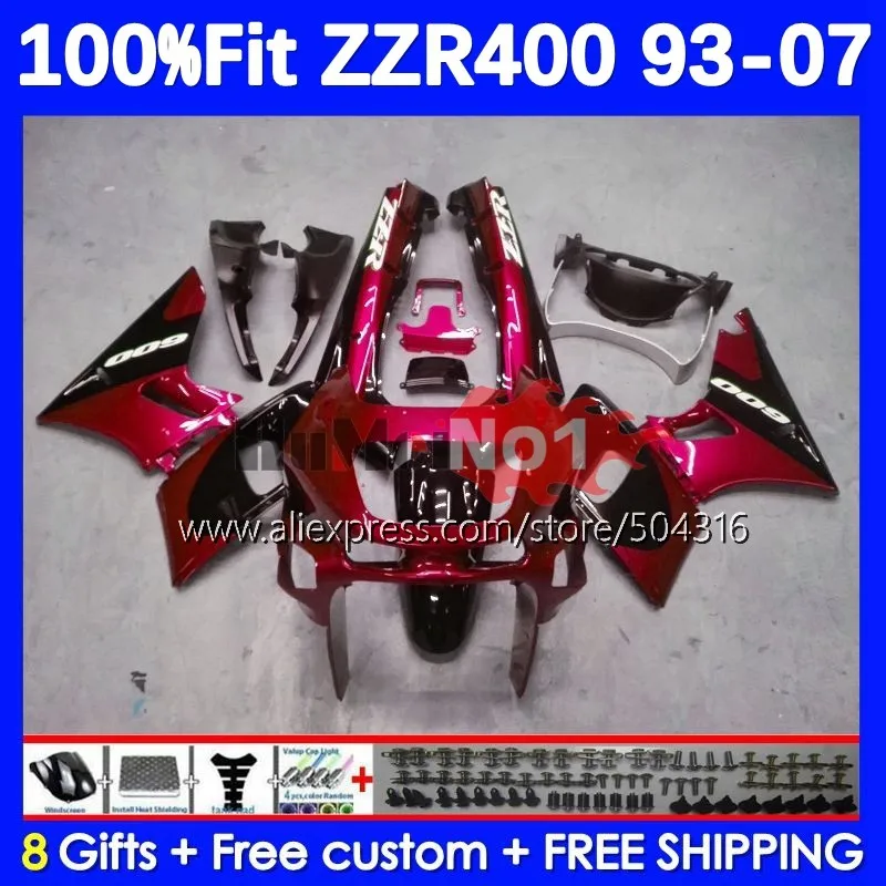 

ZZR400 для KAWASAKI NINJA ZZR 400 112MC.139 ZZR-400 1993 1994 1995 1996 1997 1998 1999 00 01 02 03 05 06 07 Черный Красный обтекатель
