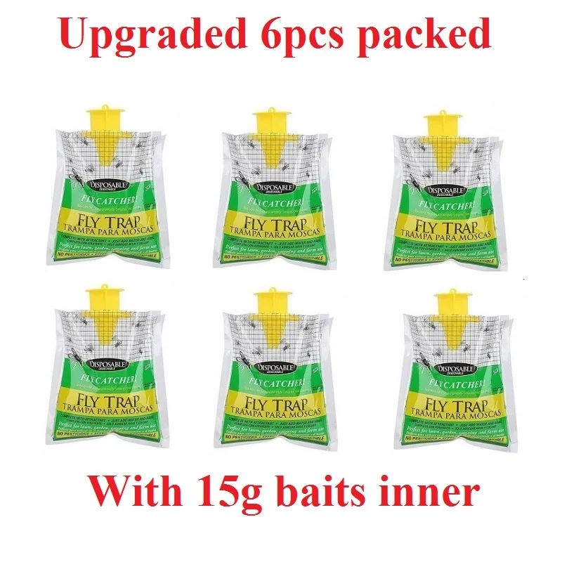 6pcs Hanging Fly Trap Disposable Fly Catcher Bag Mosquito Trap Catcher Fly Wasp Insect Bug Killer Flies Trap For Outdoor