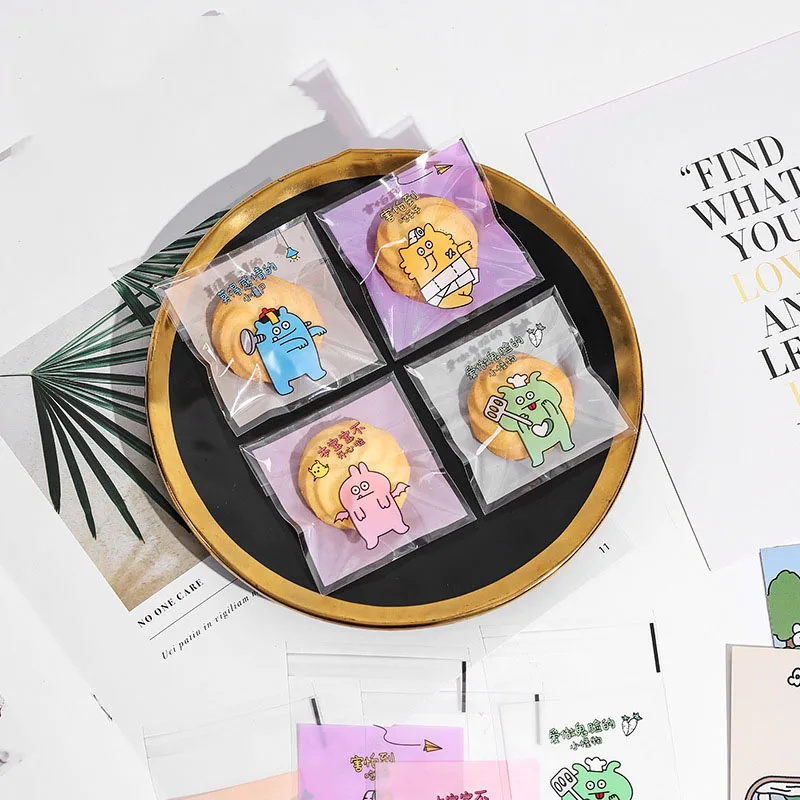 2022 Новый однотонный фон цветной яркий маленький монстр Декор самодельные  конфеты десерты целлофан самоклеящийся упаковочный пакет | AliExpress