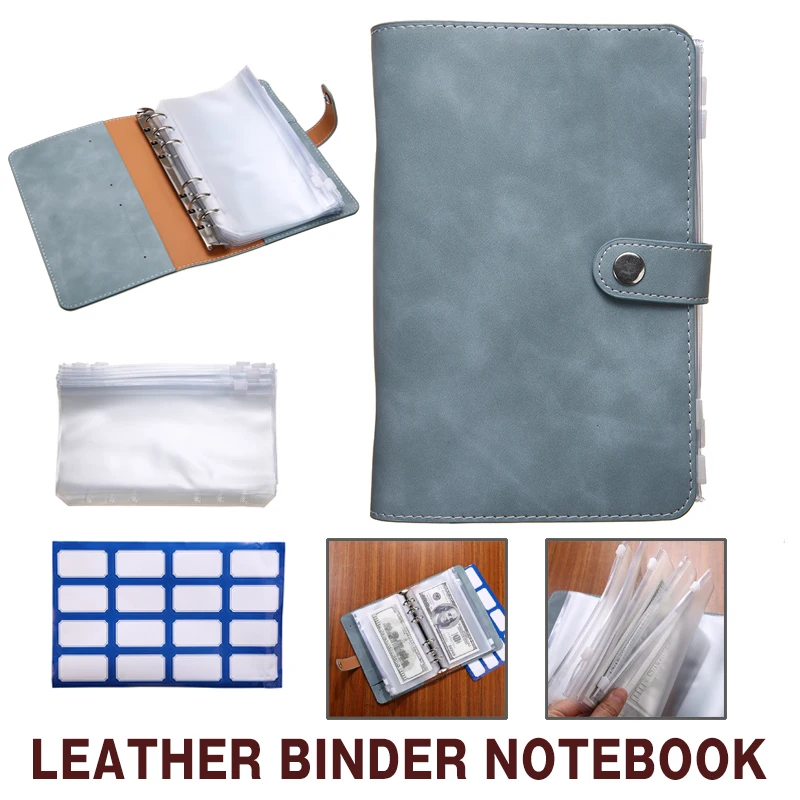 

Colourful A6 Notebook Binder Kit PU Leather Diary Agenda Planner Budget With Zippered Envelopes Label Sheet School Stationery