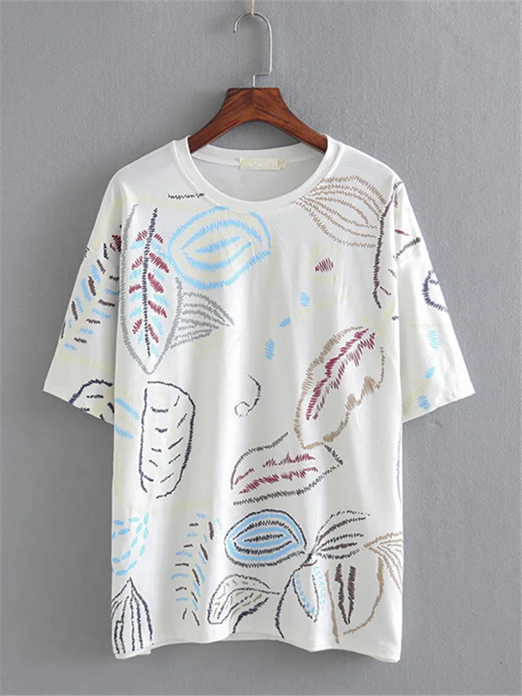 

Женская одежда размера плюс, футболка с коротким рукавом и круглым вырезом для отдыха, летняя свободная футболка большого размера с принтом...