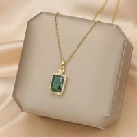south korea fashion luxury delicate titanium steel gold geometric square pendant gift collection banquet women jewelry necklace