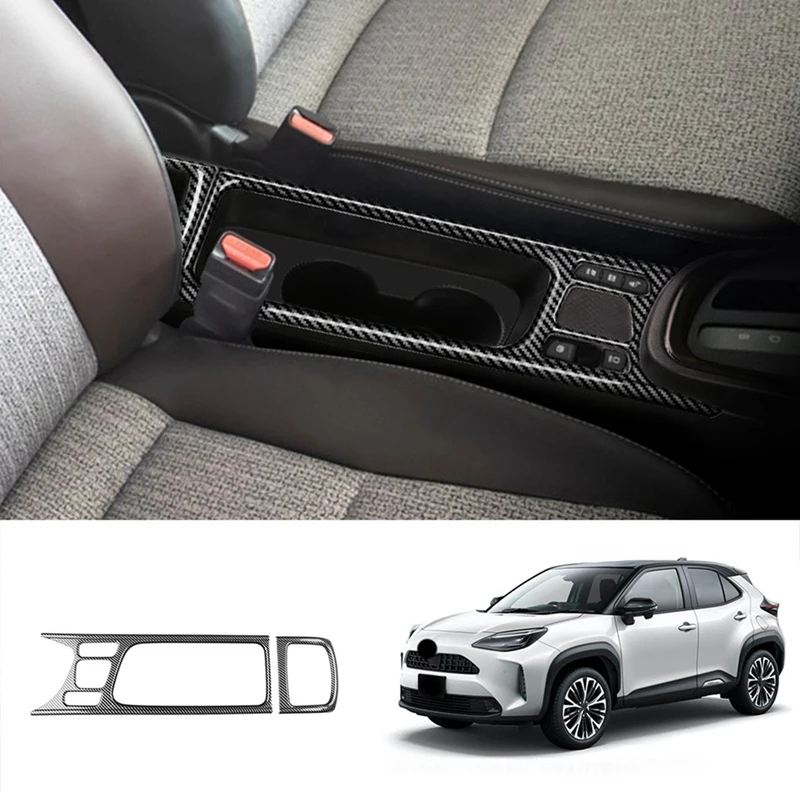 

Car Center Console Water Cup Holder Decoration Cover Trim Sticker for Toyota Yaris Cross RHD 2022 Carbon Fiber Outside