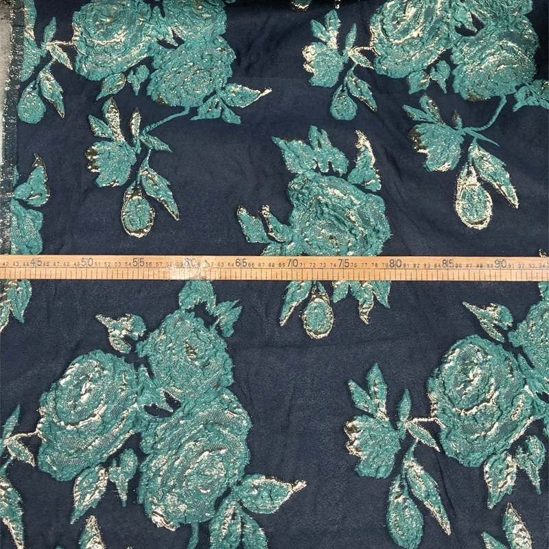 Жаккардовая ткань из органзы Темно-зеленая роза Рельефная юбка Платье Модельер