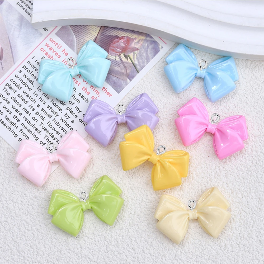 10 шт. блестящие разноцветные Подвески 33x23 мм в виде банта с плоской задней