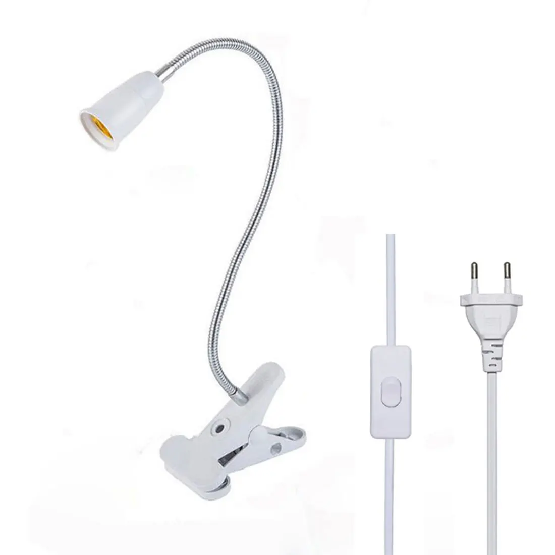 

EU US Plug 360 Degrees Flexible Desk Lamp Holder E27 Base Light Socket Gooseneck Clip-On Cable with On Off Switch for Home Plant