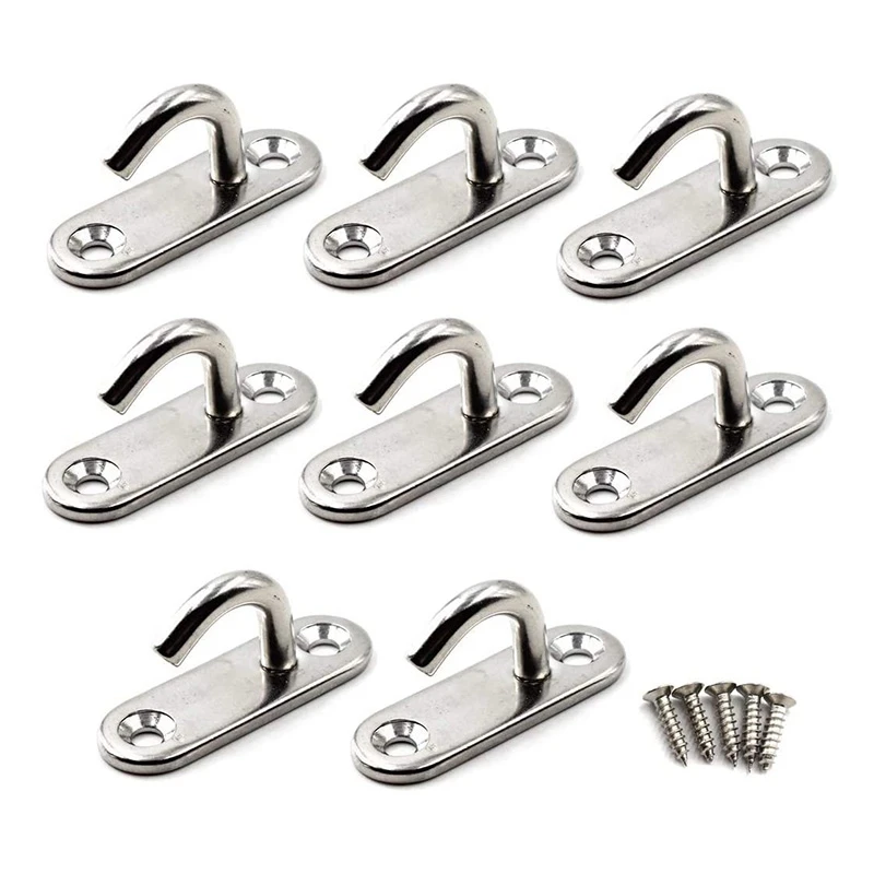 

8 Pcs M5 Wall-Mounted Hook 304 Stainless Steel Pad Eye Plate Suitable for Yoga Swing Boat Sturdy Marine Deck Hardware