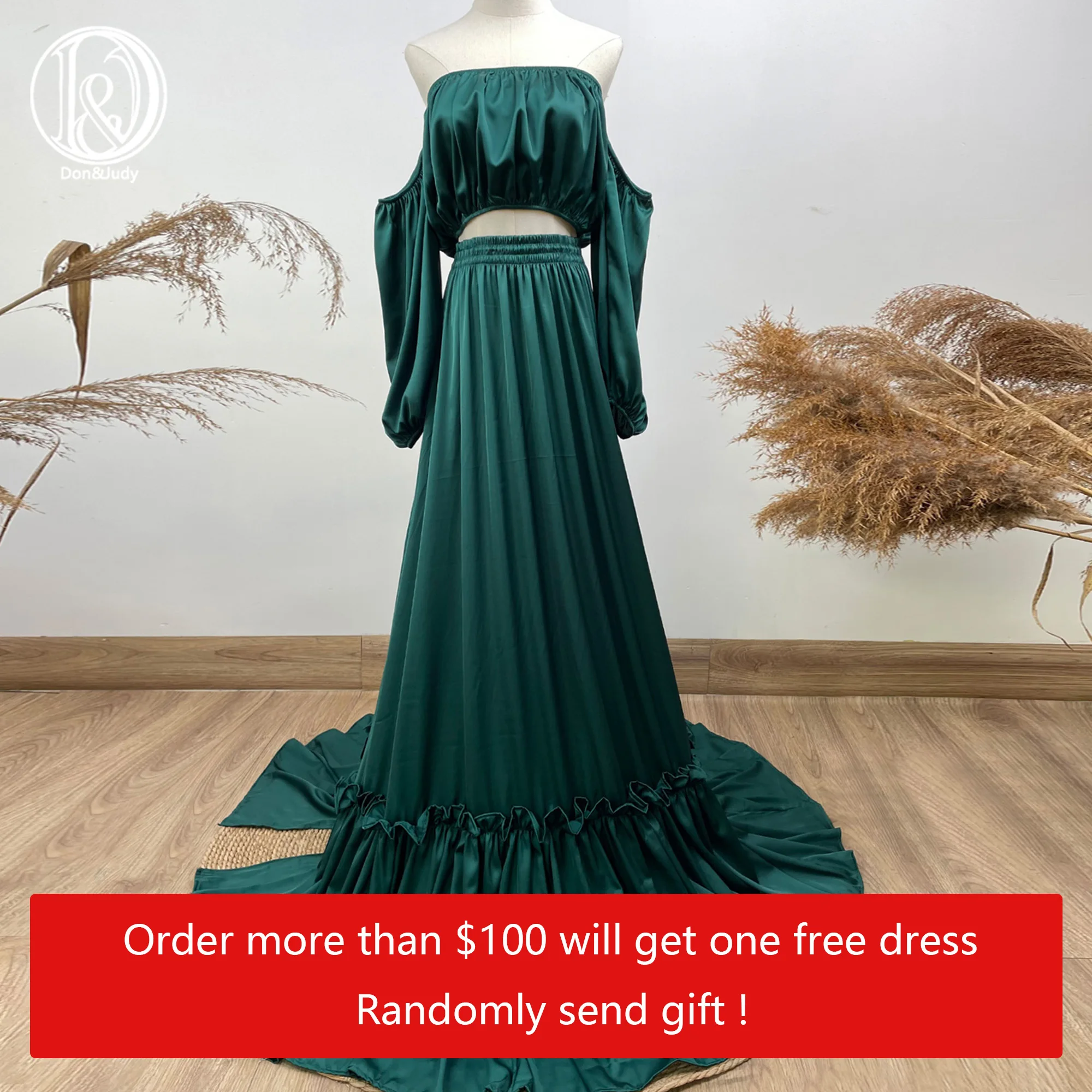 Don&Judy Silky Two Piece Gown Maternity Or Non-maternity Dresses Boob Bube Top Long Skirt Christmas Photoshoot Photography Props