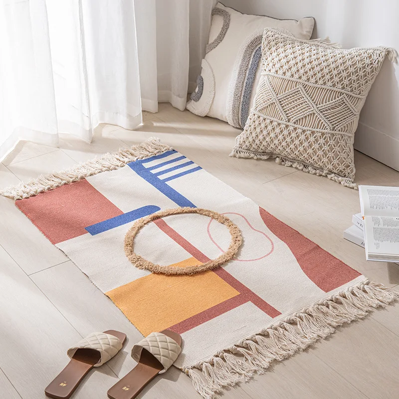 

Nordic Cotton Rugs Macrame Carpet Hand Woven Living Room Bedroom Bedside Mat Area Non-slip Soft Home Decor Floor Mats Doormat