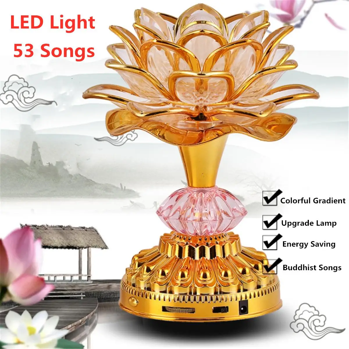 

Changing Lotus LED Lamp Buddha Music Machine Decoration Buddhism Song Lotus Buddha Lampe Light