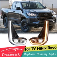 2 color led drl daytime running light for toyota hilux revo 2020 2021 2022 fog lamp with sequential turn signal light chrome