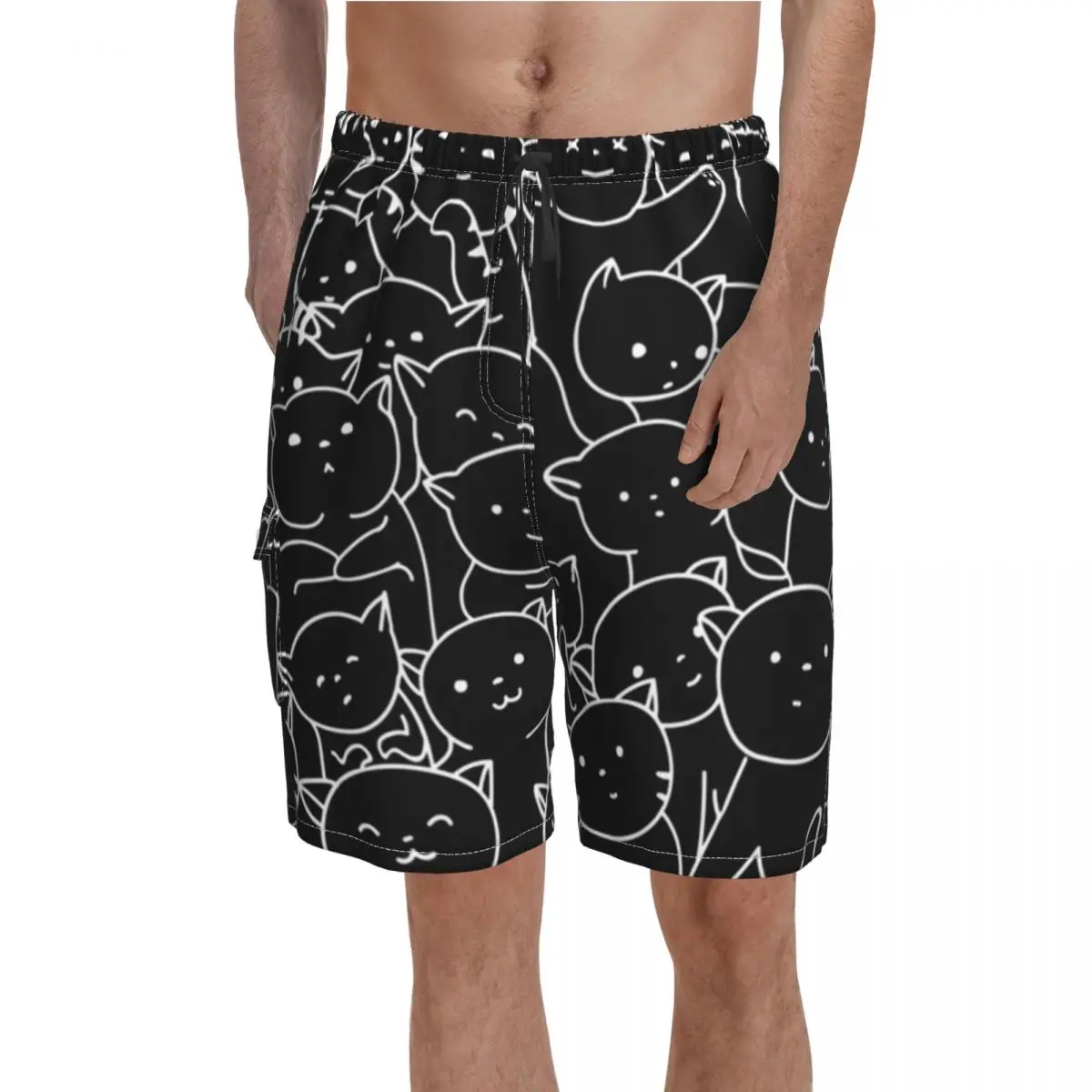 

Cat Meme Print Board Shorts High Quality Huge Pile Of Cute Cats Print Beach Short Pants Men Elastic Waist Classic Swim Trunks