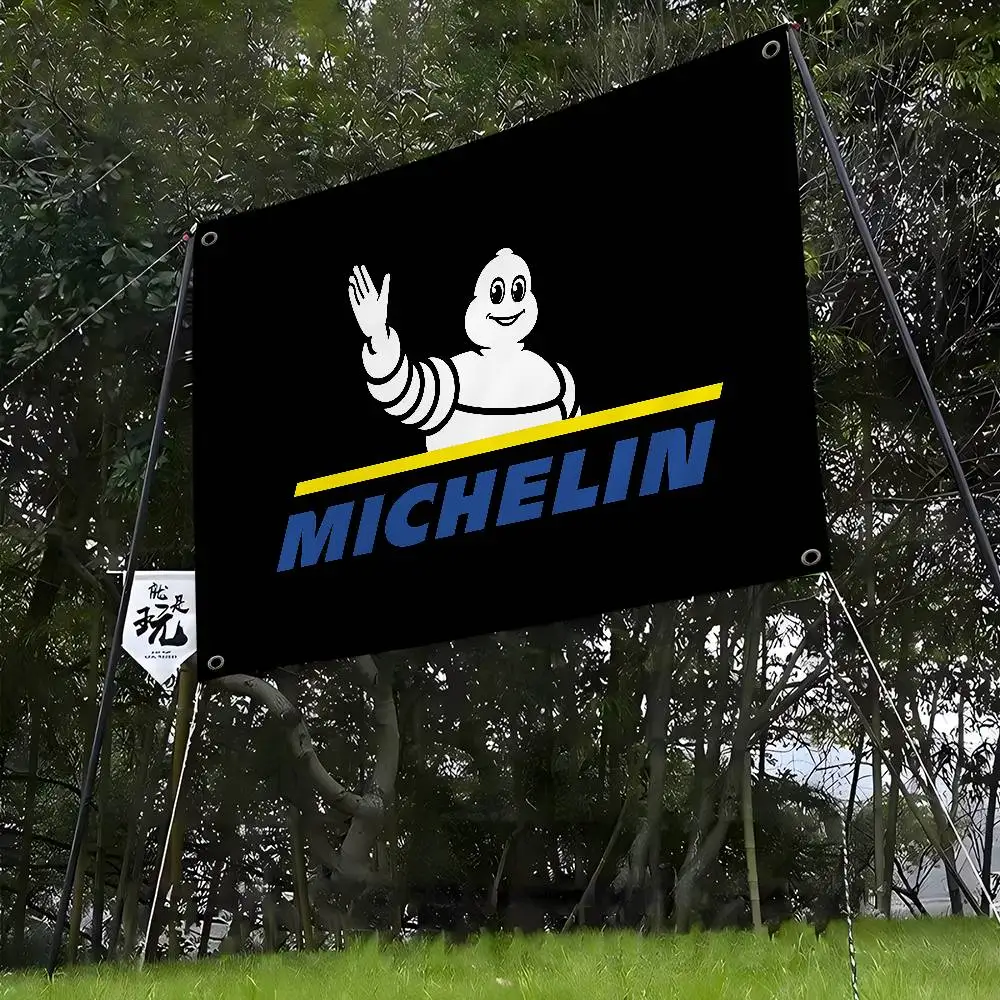 Фото Флаг с логотипом M-Michelins, мультяшный дизайн, научно-фантастический стиль, декор для комнаты, настенный декор, баннер для дома №3