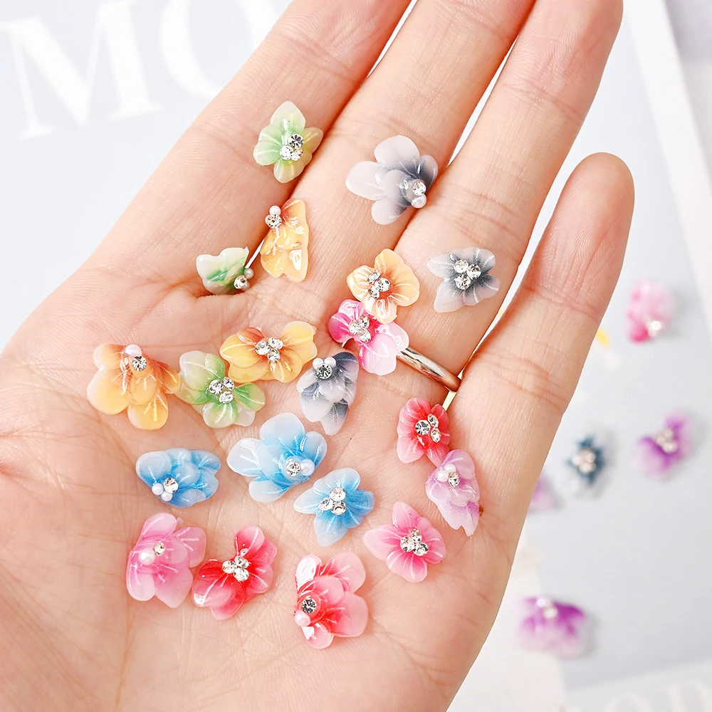 

3D Acrylic Side Flowers Carved Nail Art Decoration 10pcs/BAg Floral Colorful Nail Charms Petal Scale Diamond Manicure Jewel *&*