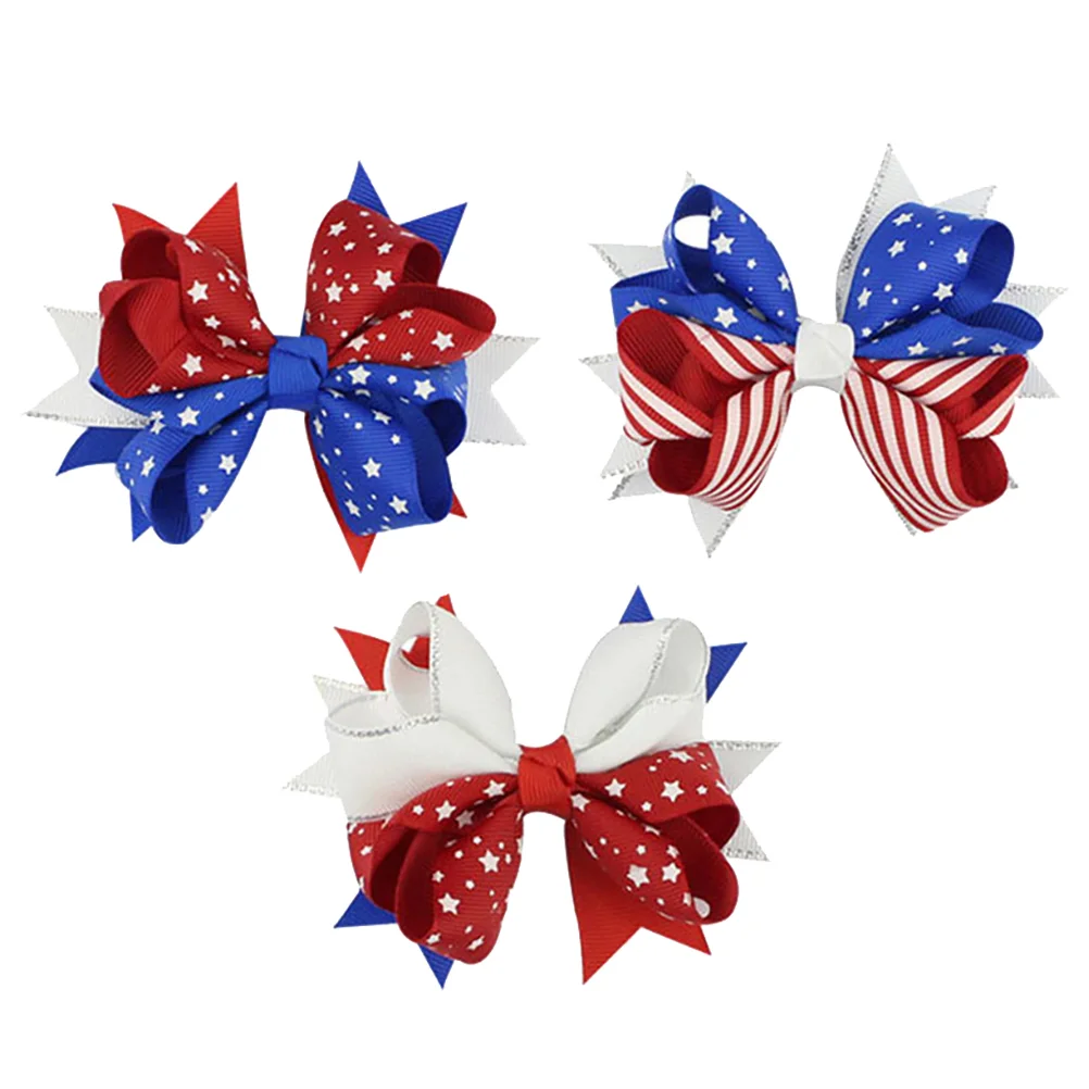

3Pcs Bowknot USA Flag Pattern Hair Clips Independence Day Hair Accessory