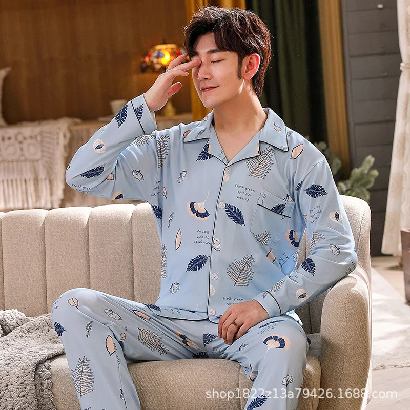 

New Spring Autumn Winter Men's Pajamas Sets Fashion Print PJs Sleepwear Long Sleeve Home Clothes For Men Soft Casual Nightgown