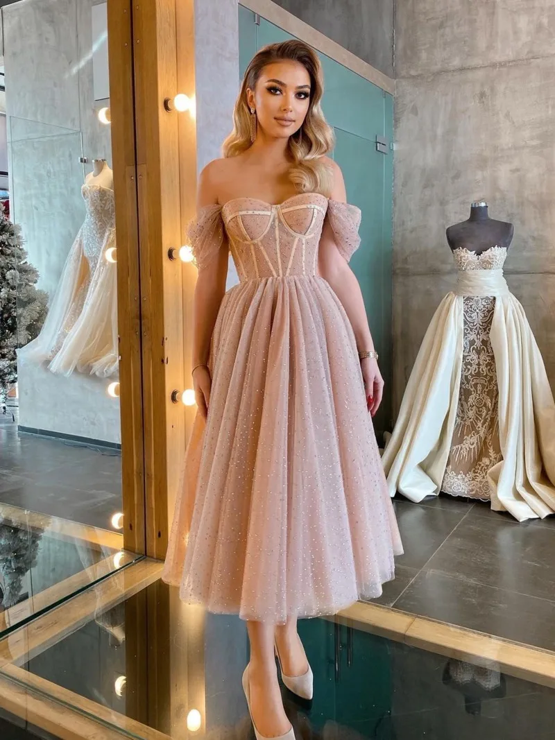 

Party Evening robes de soirée Tea Length Prom Women Midi Corset Dress Backless Vintage Off Shoulder Tube Ball Gowns Vestido 2023