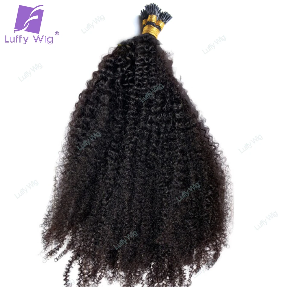 

Afro Kinky Curly I Tip Human Hair Extensions 100strand/lot Mongolian Remy Fusion Pre Bonded Hair Bundles Natual Black Luffy