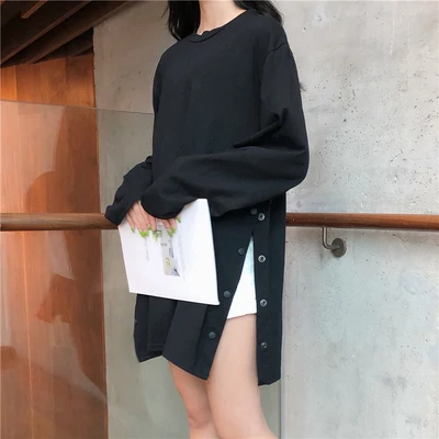 

Футболка женская однотонная с круглым вырезом, Повседневная Свободная простая Базовая Универсальная рубашка с длинным рукавом, с защитой о...