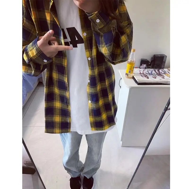 

Fashion Woman Blouses 2023 Long Sleeve Polo-Neck Autumn Winter Loose Commuter Vintage Casual Young Style Button Plaid Shirt