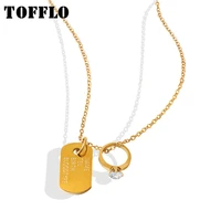 tofflo stainless steel jewelry square zircon ring pendant clavicle necklace womens fashion necklace bsp660