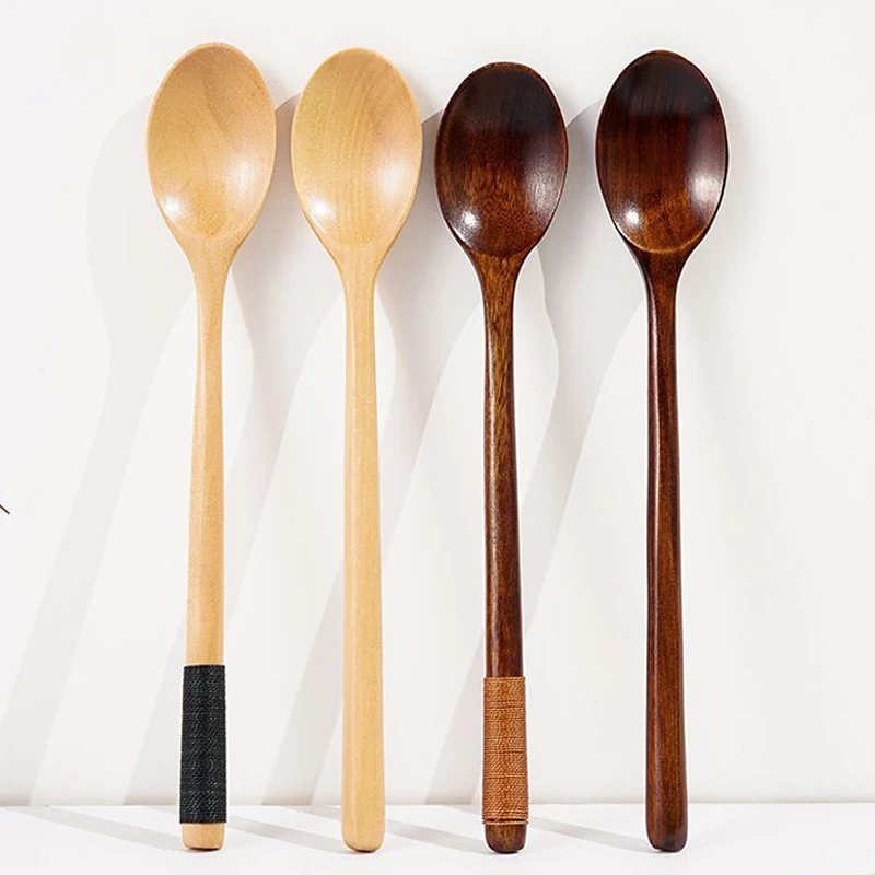 

6pcs/set Wooden Spoon Kit Long Handle Mixing Soup Spoon Rice Spoons Wood Coffee Teaspoon Kicthen Supplies Home Tableware Set
