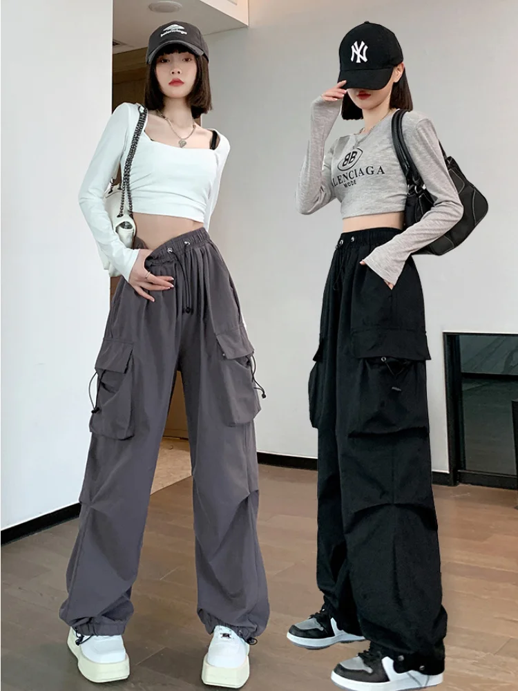 

Retro Baggy Pocket Cargo Pants Women Spring Summer New Straight Wide Leg Trouser Female Korean Fashion Hip Hop Y2k Streetwear