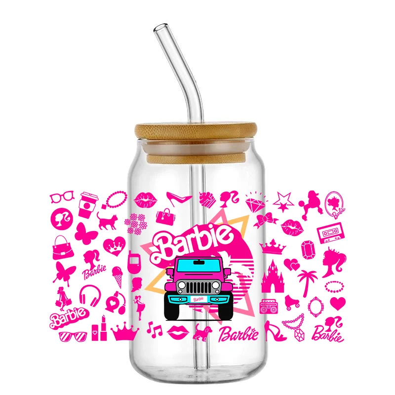 Miniso розовый Барби фильм Мультфильм УФ DTF клейкая чашка обертка для 16 унций