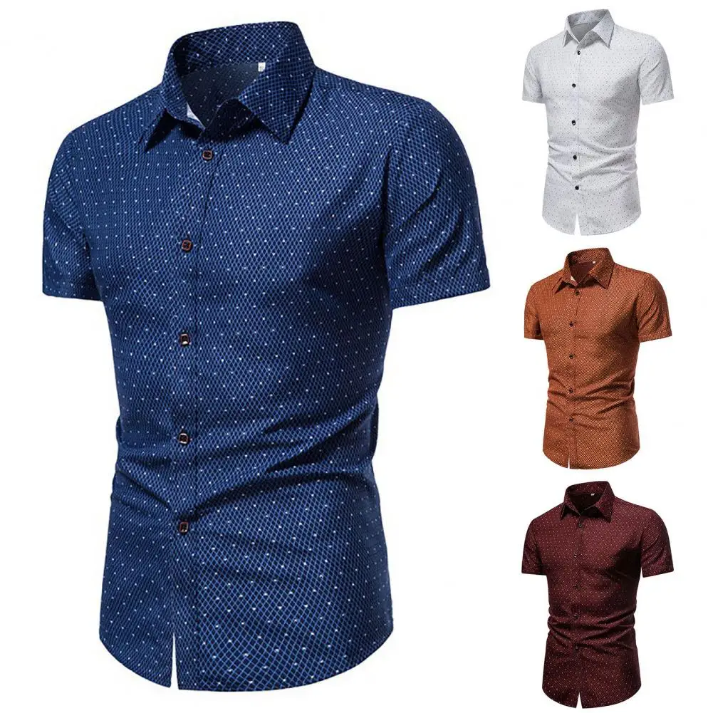 

Great Summer Shirt Slim Fit Wash-and-wear Close-fitting Dot Print Summer Shirt Men Shirt Buttons
