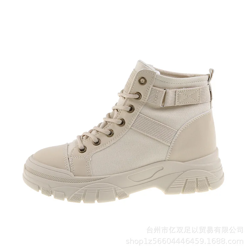 Autumn 2022 New Boots Women Wedges Thick-soled Canvas Women's Shoes High Top Lace Up Round Toe Ankle Boot Botas De Mujer