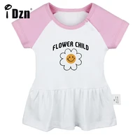 idzn summer new flower child baby girls cute short sleeve dress infant funny pleated dress soft cotton dresses clothes