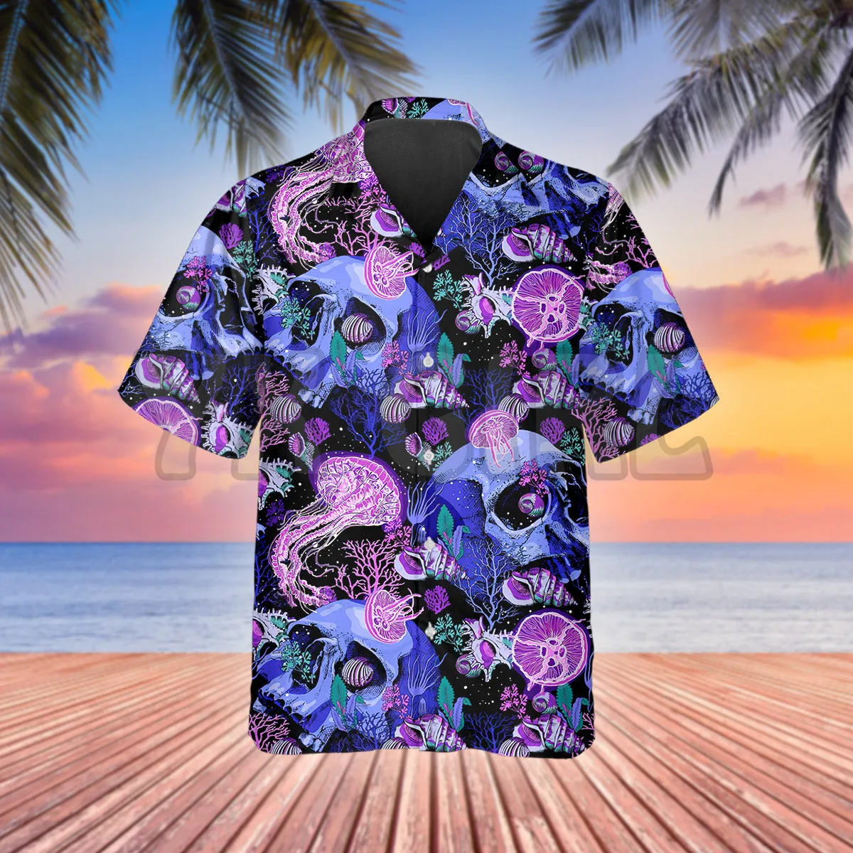 Purple Jellyfish Skull 3D All Over Printed Hawaiian Shirt Men's For Women's Harajuku Casual Shirt Unisex