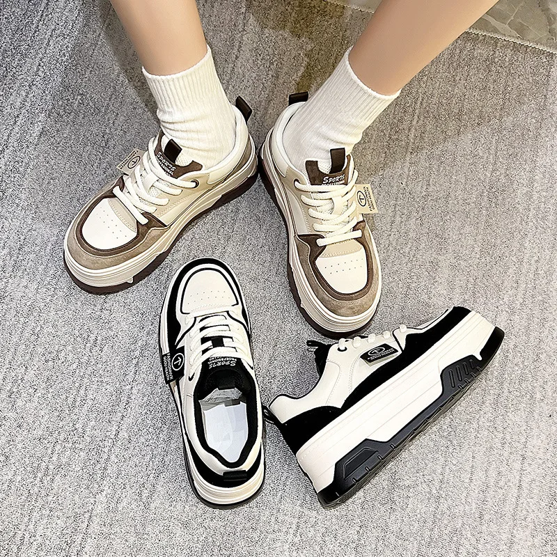 Autuspin Fashion Wedges Heels Women Genuine Leather Height Increasing Sports Shoes Outdoor Round Toe Casual Vulcanized Sneakers