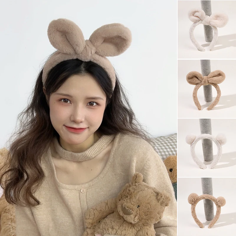 

Rabbit Ear Plush Headband Bear Ears Warm Hairbands Cartoon Fluffy Hair Hoop Fashion Makeup Wash Face Head Hoop Hair Accessories