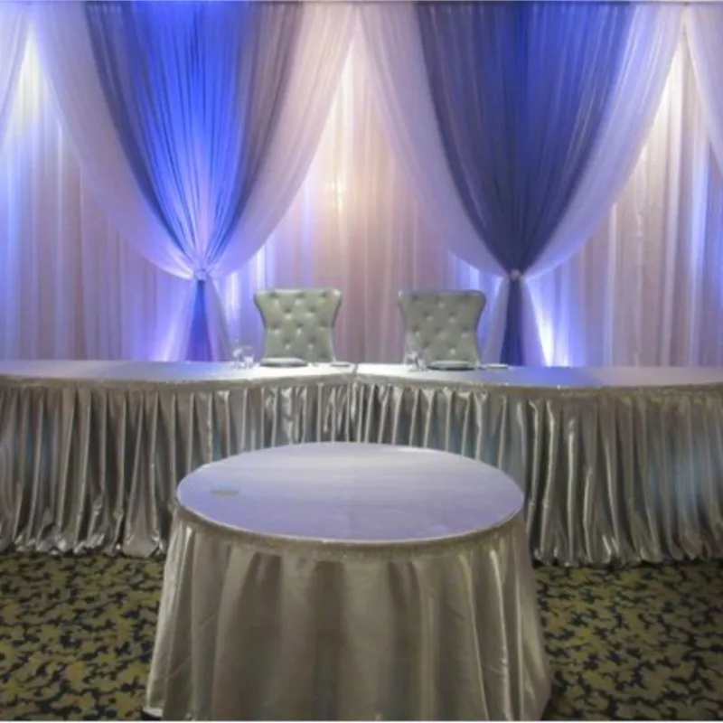 

Romantic 10ft X 20ft White Wedding Backdrop With Royal Blue Swags Wedding Draperys Stage Decoration