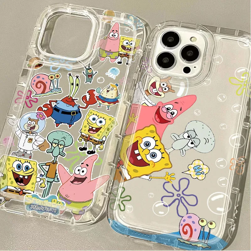 Прозрачный чехол с мультяшными губками для iPhone 15 14 13 12 11 Pro Max XR XS X 8 7 6 6S Plus SE 2020
