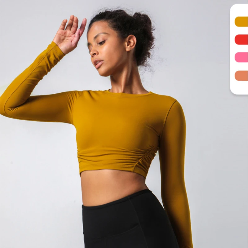 

Осенне-зимняя куртка для йоги, Женская стрейчевая тонкая футболка с длинным рукавом для занятий фитнесом, Женский блейзер