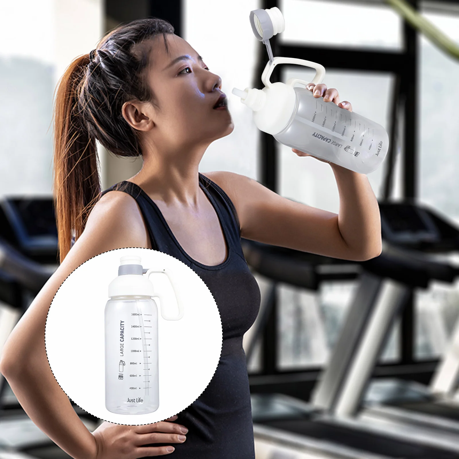 

Water Bottle Drinking Cup Outdoor Container Scale Portable Removable Straw Leakproof Large Capacity