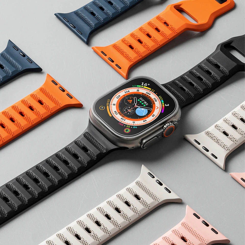 High-performance Fluoroelastomer Sport Band for Apple Watch Ultra 49mm 8 7 41mm 45mm Rubber Strap for Iwatch 6 5 4 Se 40mm 44mm