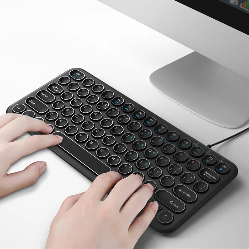 Mini Wired Silent Keyboard Round Button Ergonomics Gaming Ke